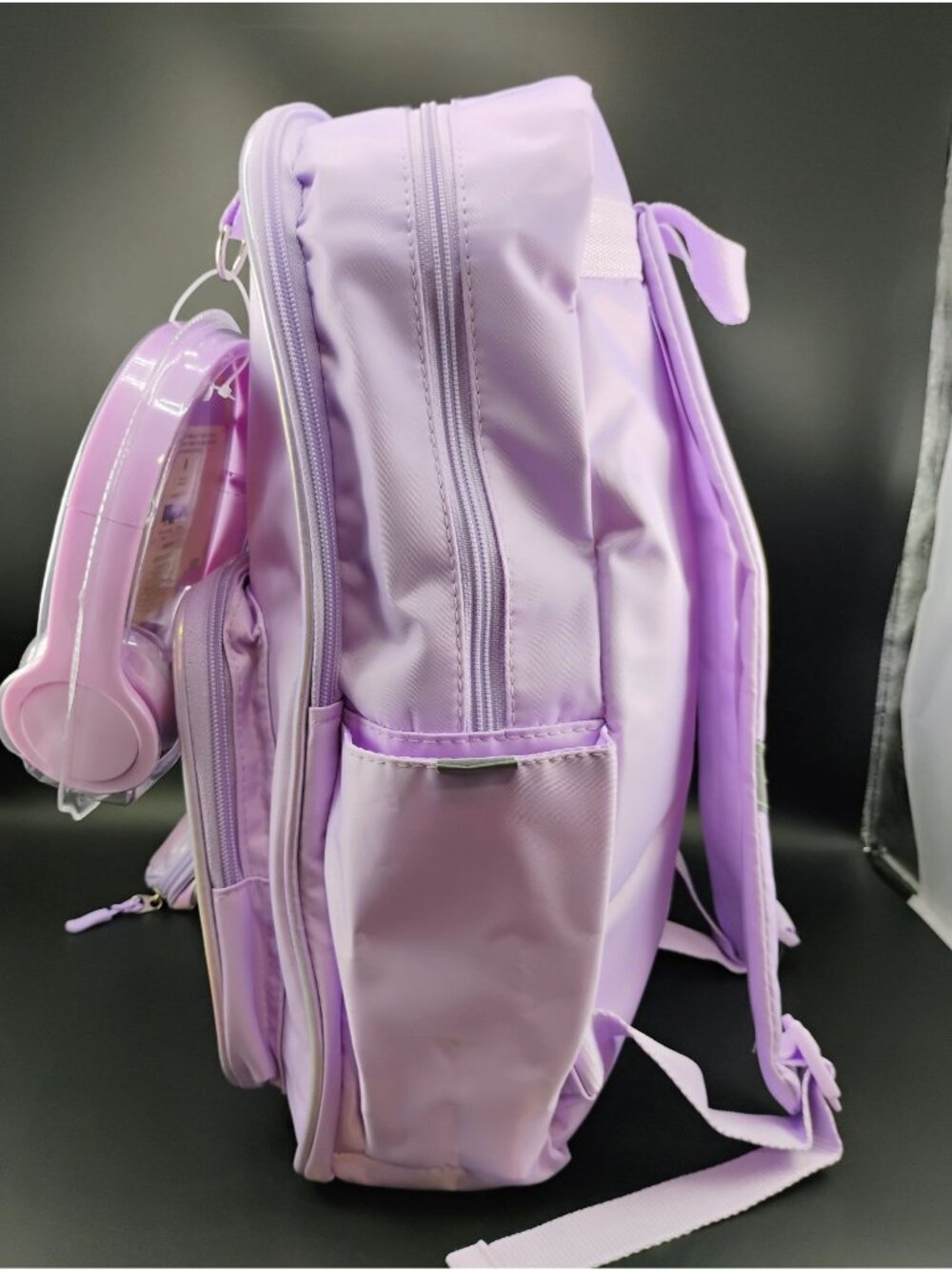 Pastel Lavender Backpack With Headphones Set Youth Adjustable Straps Durable - Picture 4 of 16